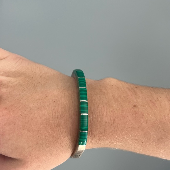 Vintage Malachite 925 Mexico Silver Bracelet - Picture 9 of 16